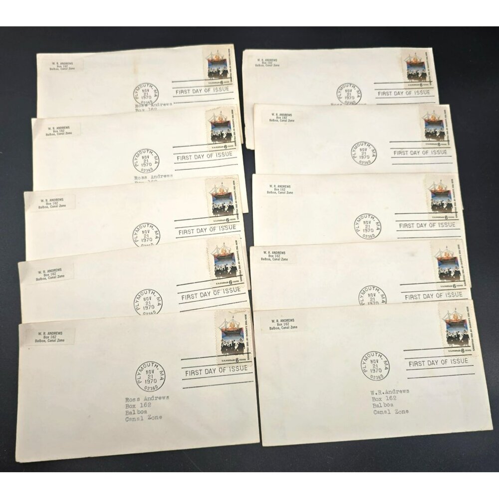 First Day Of Issue Covers U.S. Pilgrim 6¢ Stamp Plymouth MA 1970 Lot LI3015